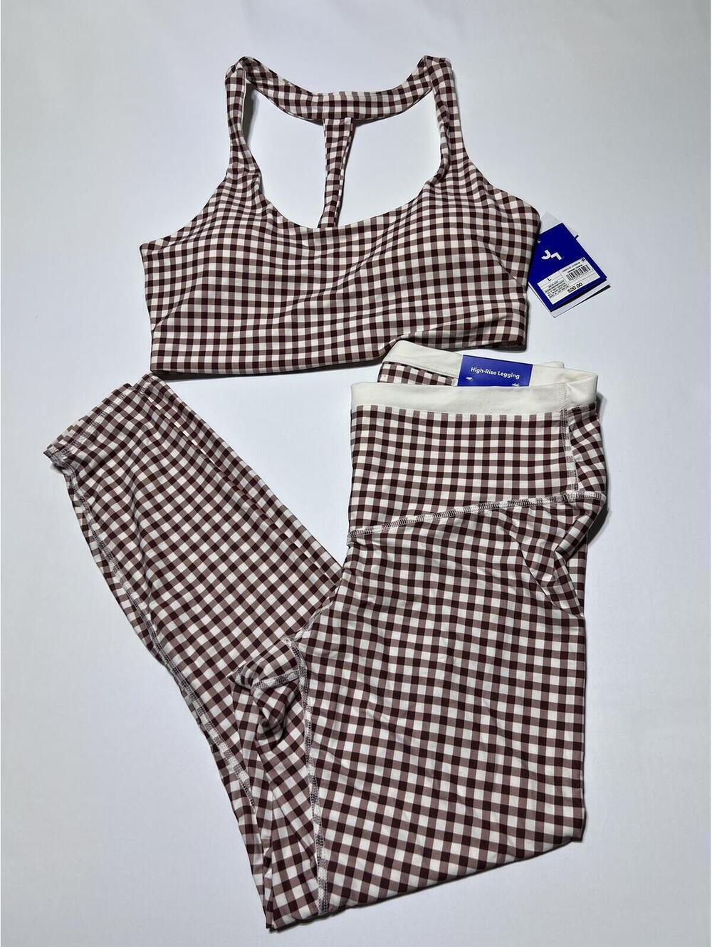 JoyLab High-Rise Legging and Sports Bra Set in Brown Gingham
